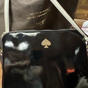 KATE SPADE NY ‘BRYCE-FLICKER’ BLACK PATENT LEATHER TABLET CROSSBODY MSRP$198